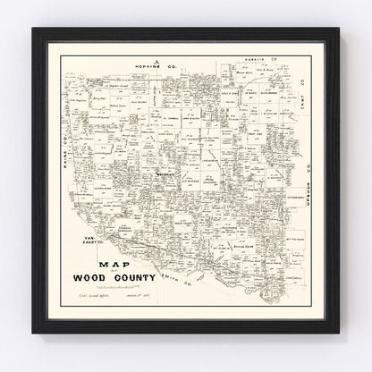 Vintage map of Wood County, Texas, 1877, with Quitman and Mineola, digitally restored
