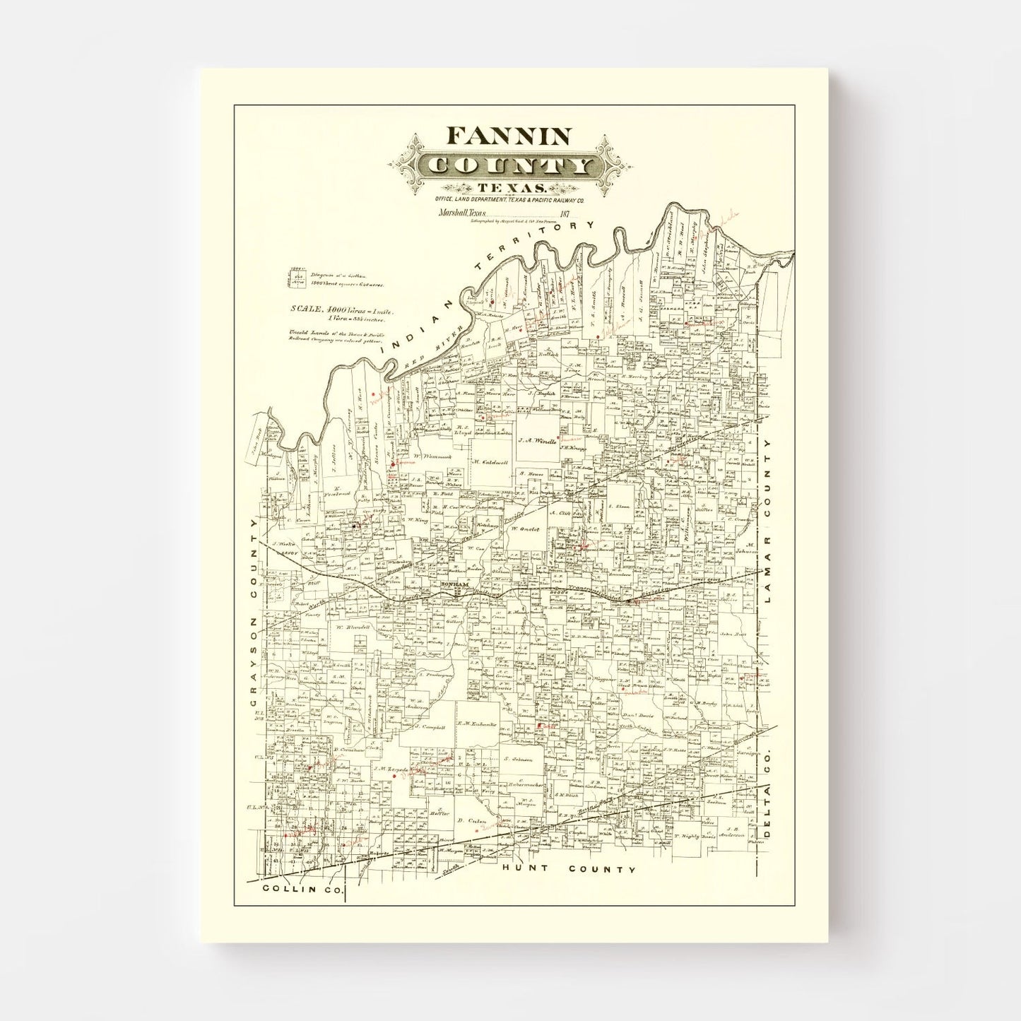 Vintage Map of Fannin County, Texas, 1870