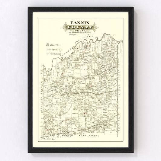 vintage map of Fannin County, Texas, 1870
