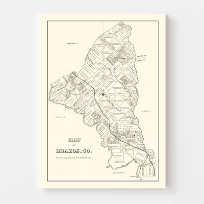 Vintage Map of Brazos County, Texas, 1867