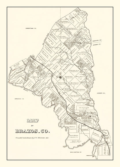 Vintage Map of Brazos County, Texas, 1867