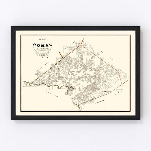 Vintage map of Comal County, Texas, 1862