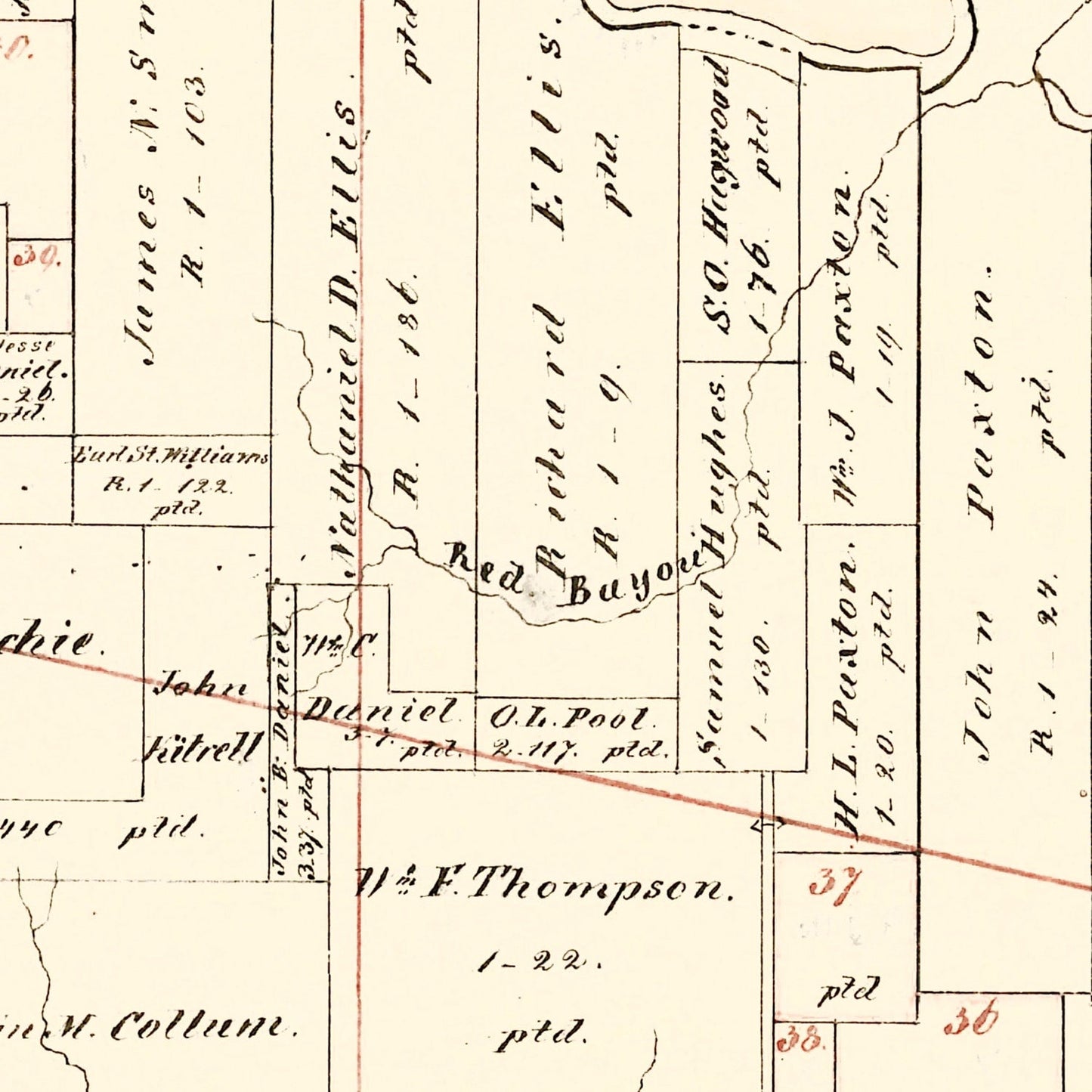 Vintage Map of Bowie County, Texas 1860