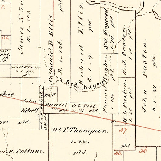 Vintage Map of Bowie County, Texas 1860