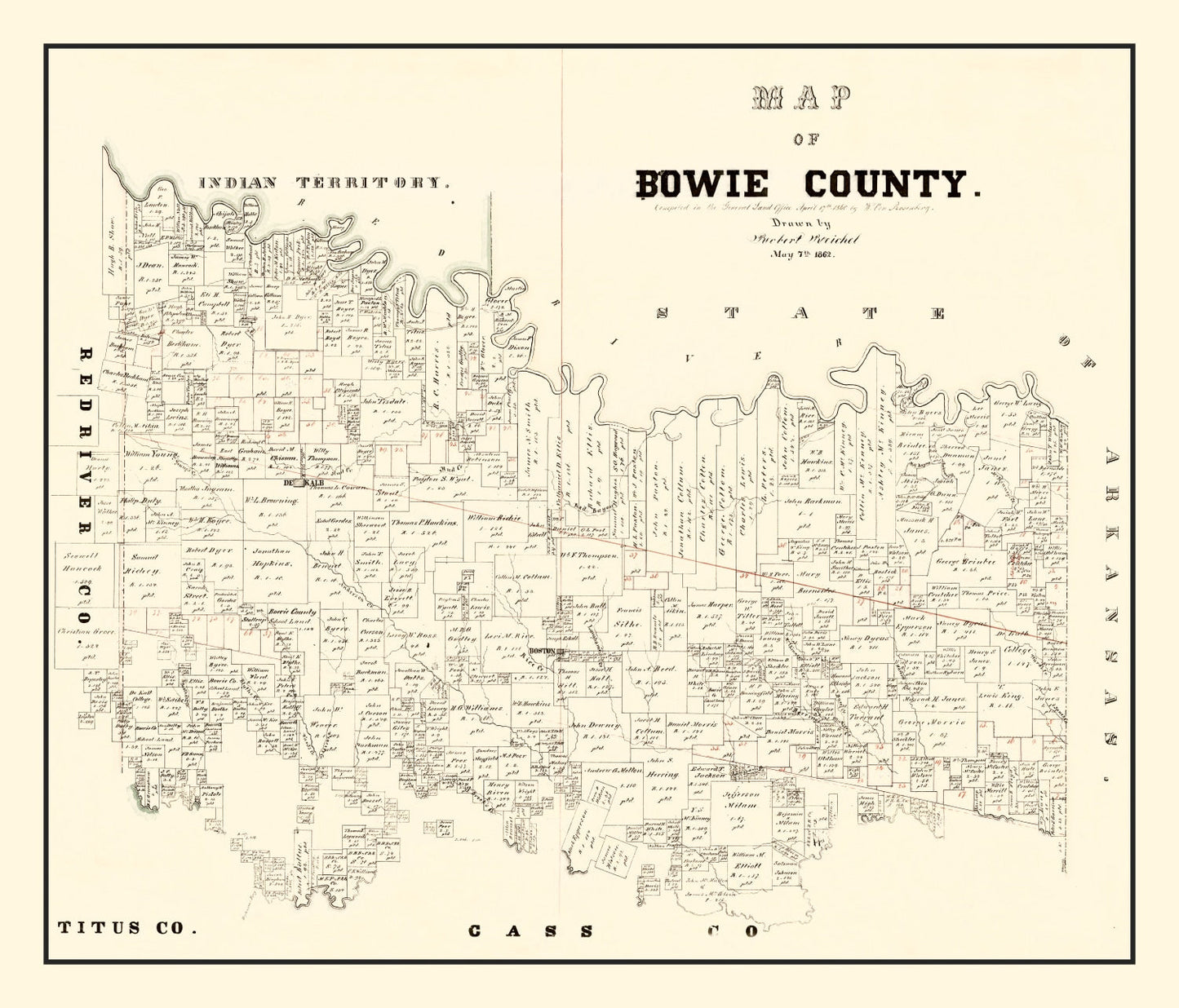 Vintage Map of Bowie County, Texas 1860