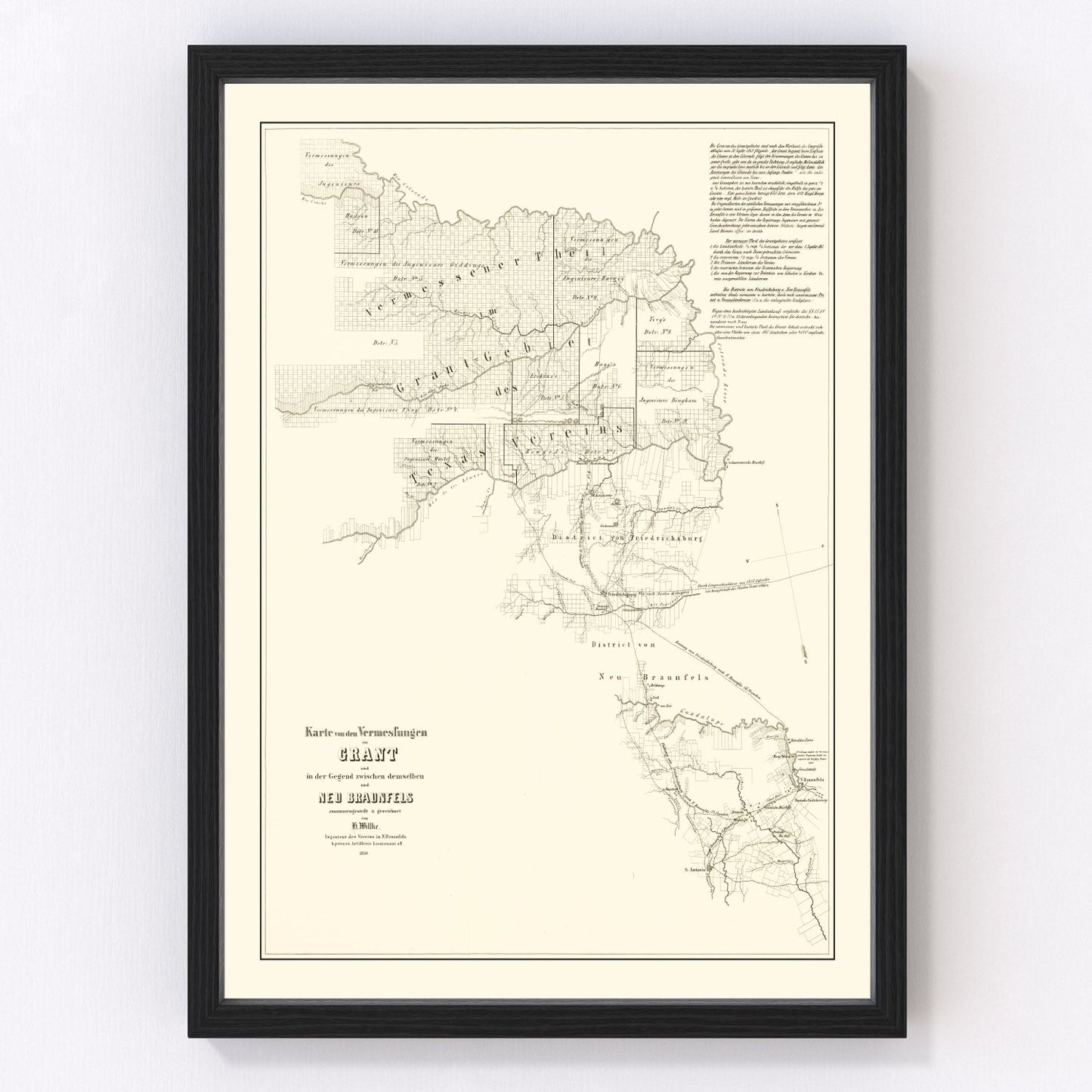 Vintage map of Gillespie County, Texas, 1850