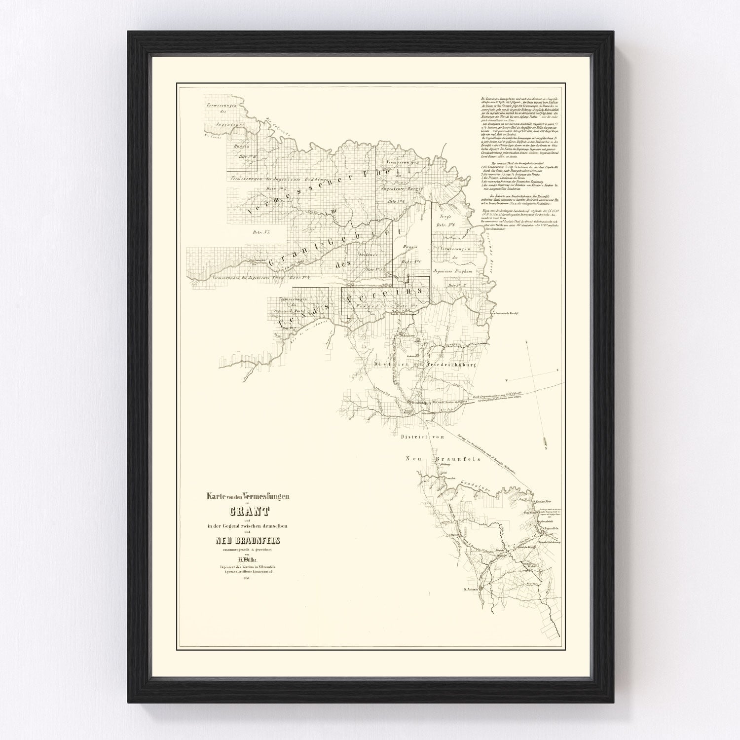 Vintage map of Gillespie County, Texas, 1850