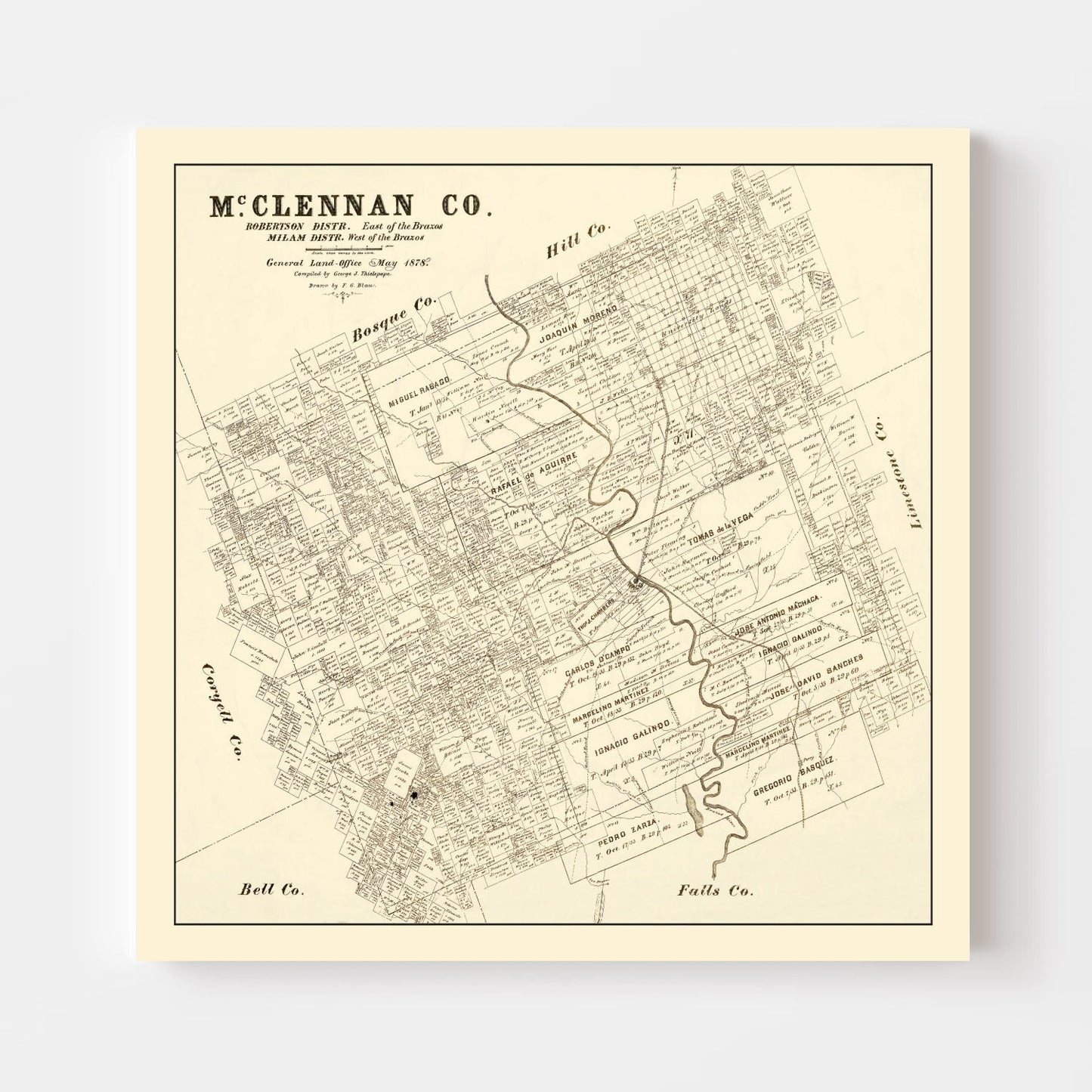 Vintage Map of McLennan County, Texas, 1878