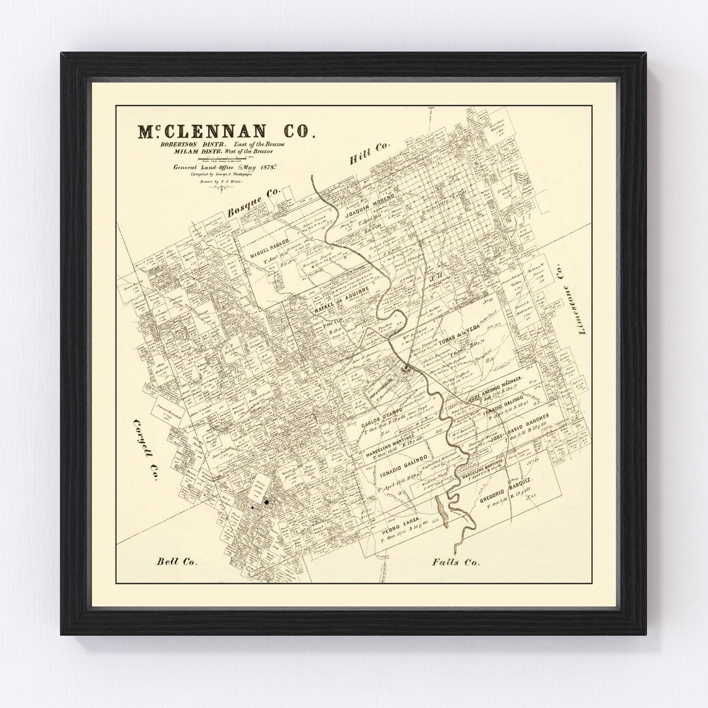 Vintage map of McLennan County, Texas, 1878