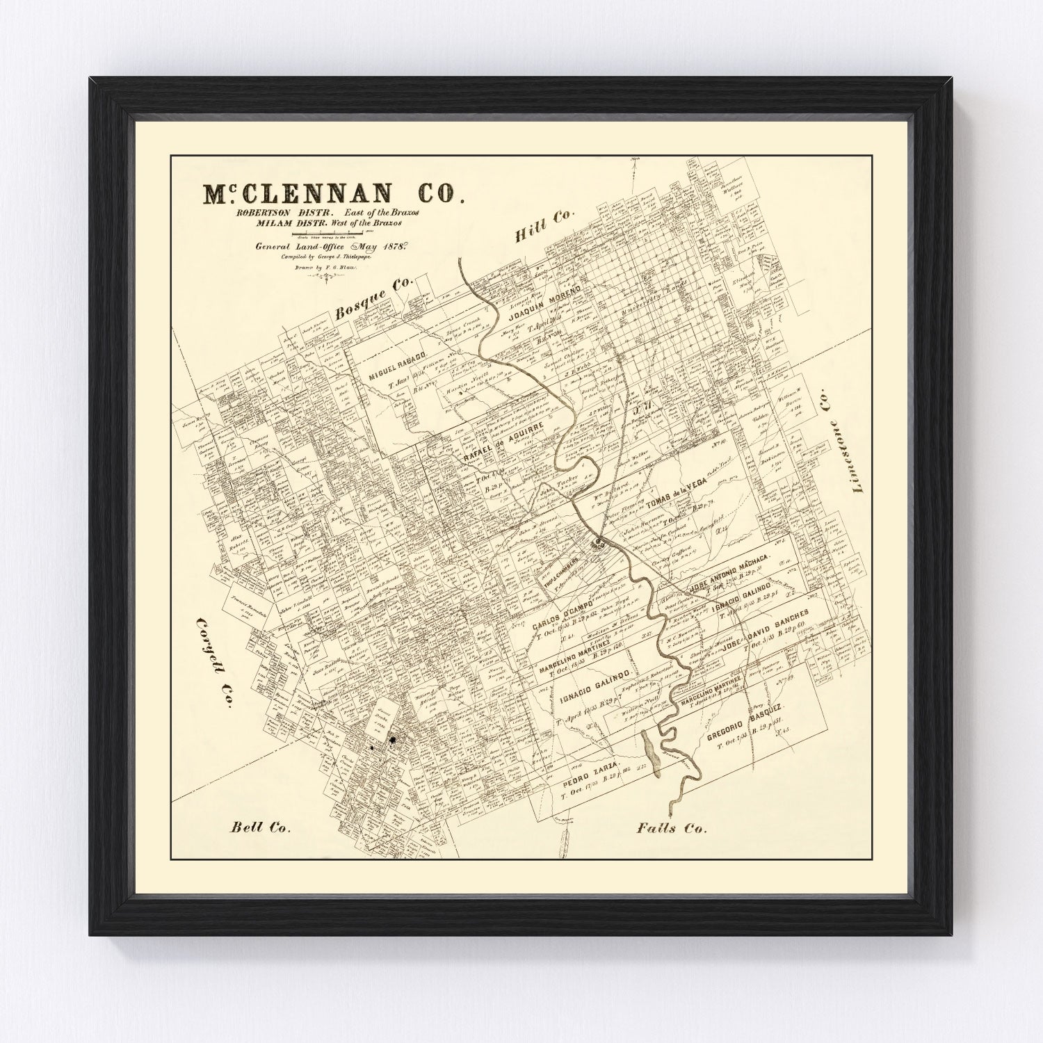 Vintage map of McLennan County, Texas, 1878