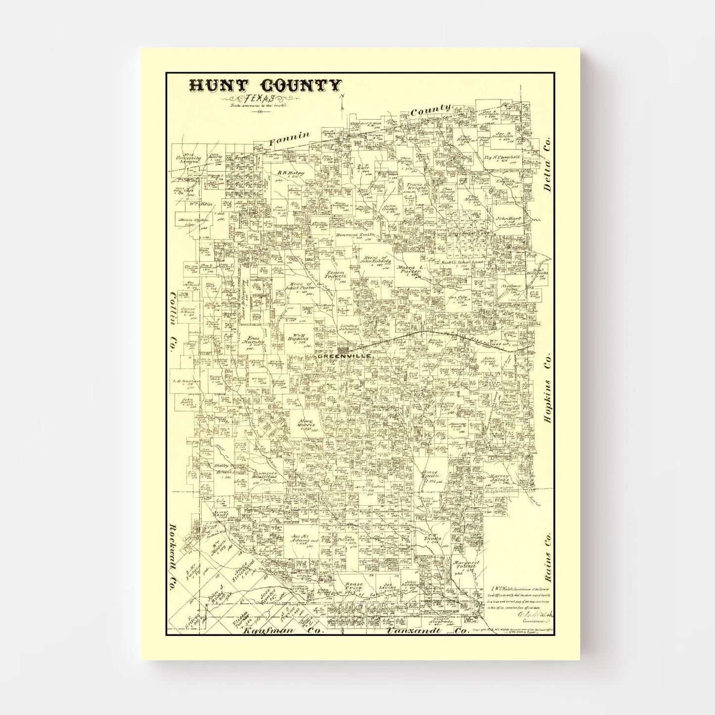 Vintage Map of Hunt County, Texas, 1879 (Greenville)