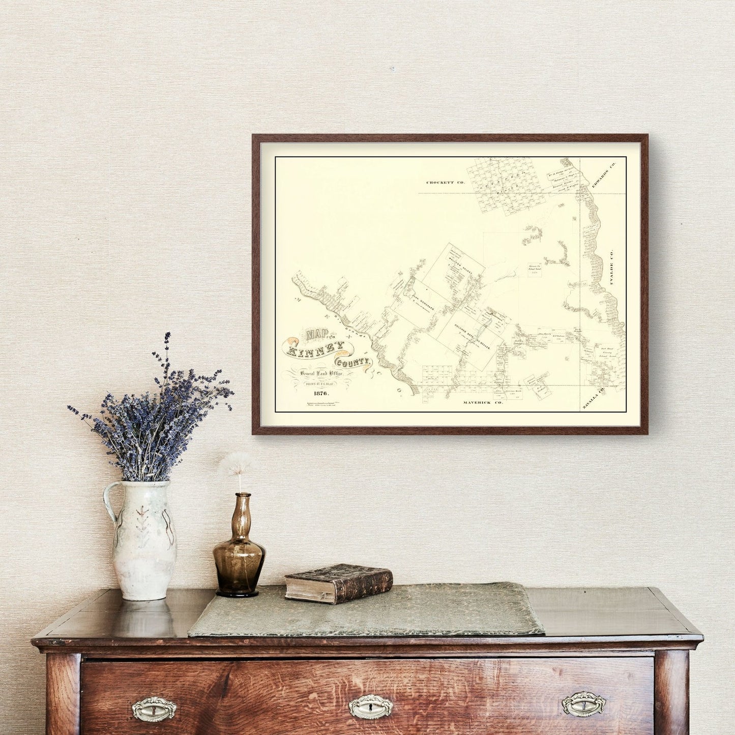 Vintage Map of Kinney County, Texas, 1876