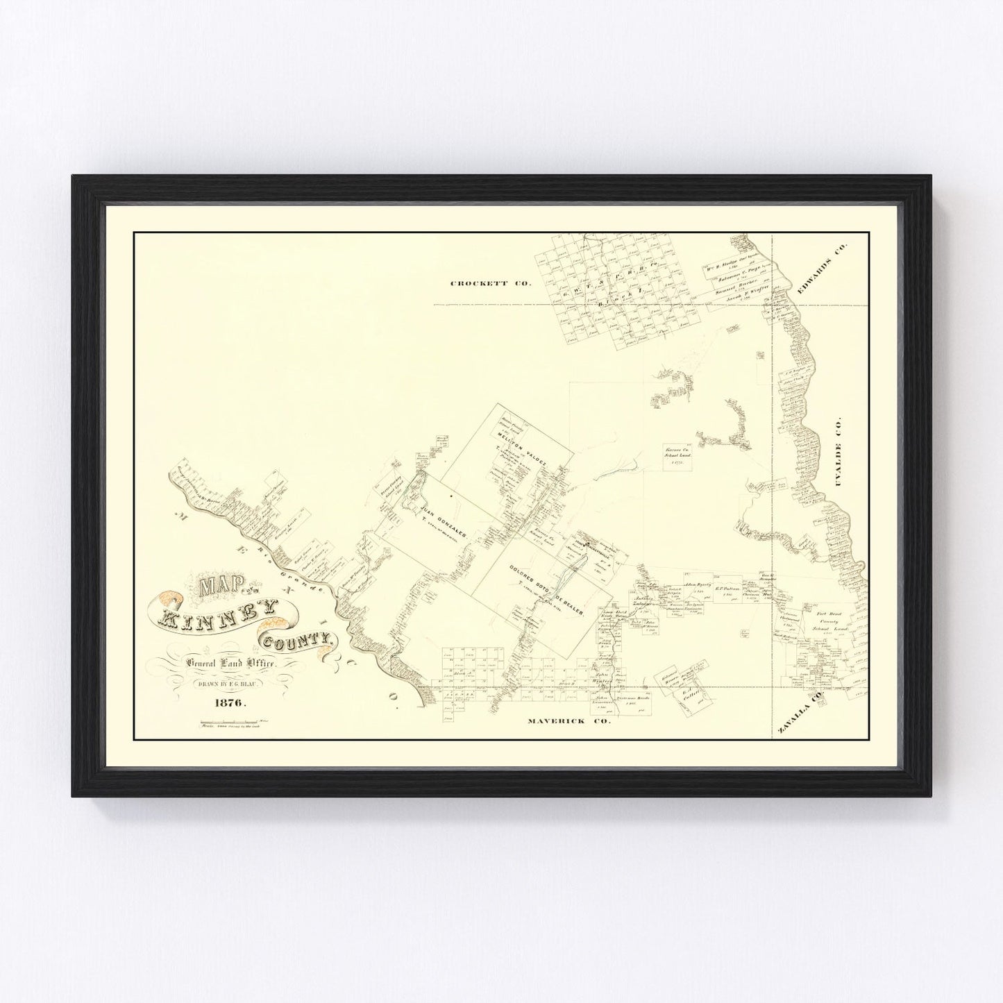 vintage map of Kinney County, Texas, 1876