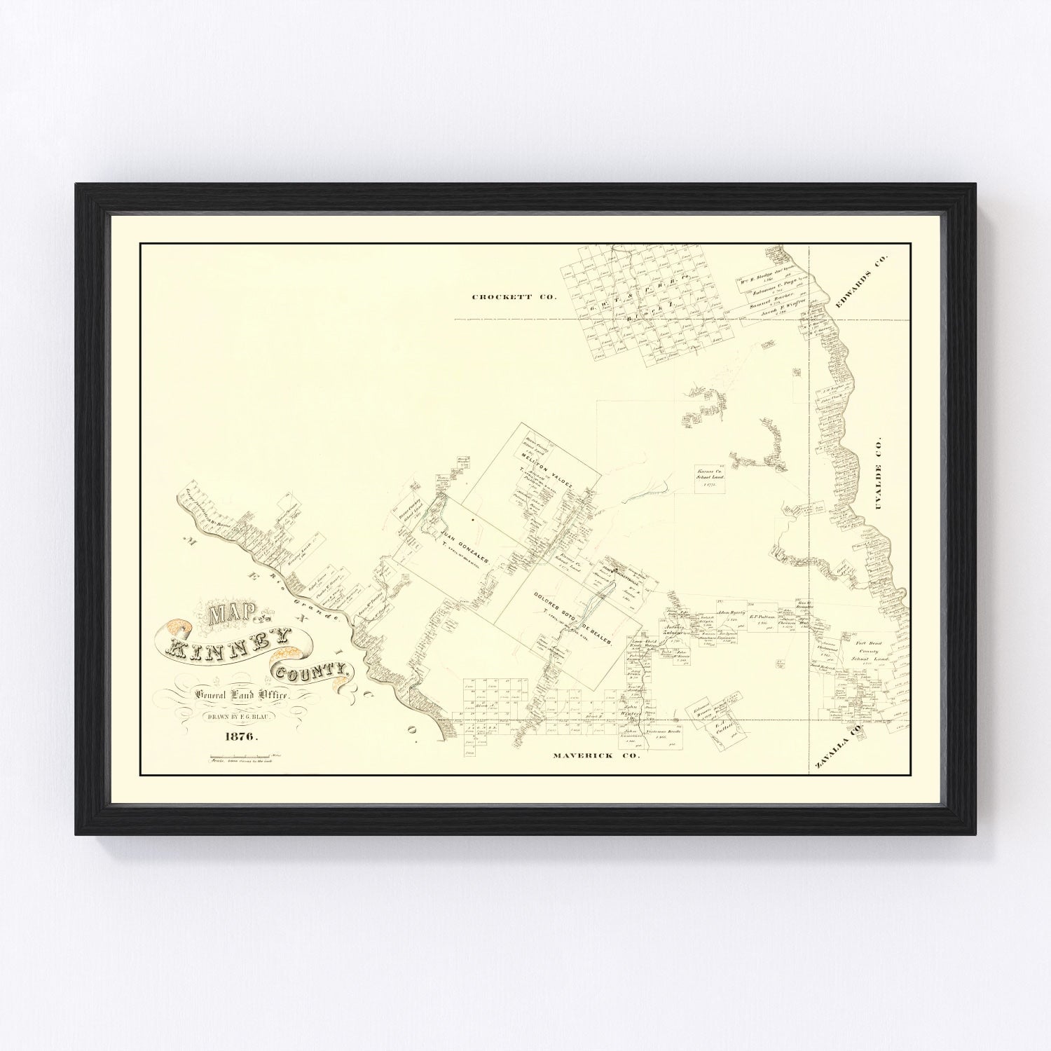 vintage map of Kinney County, Texas, 1876