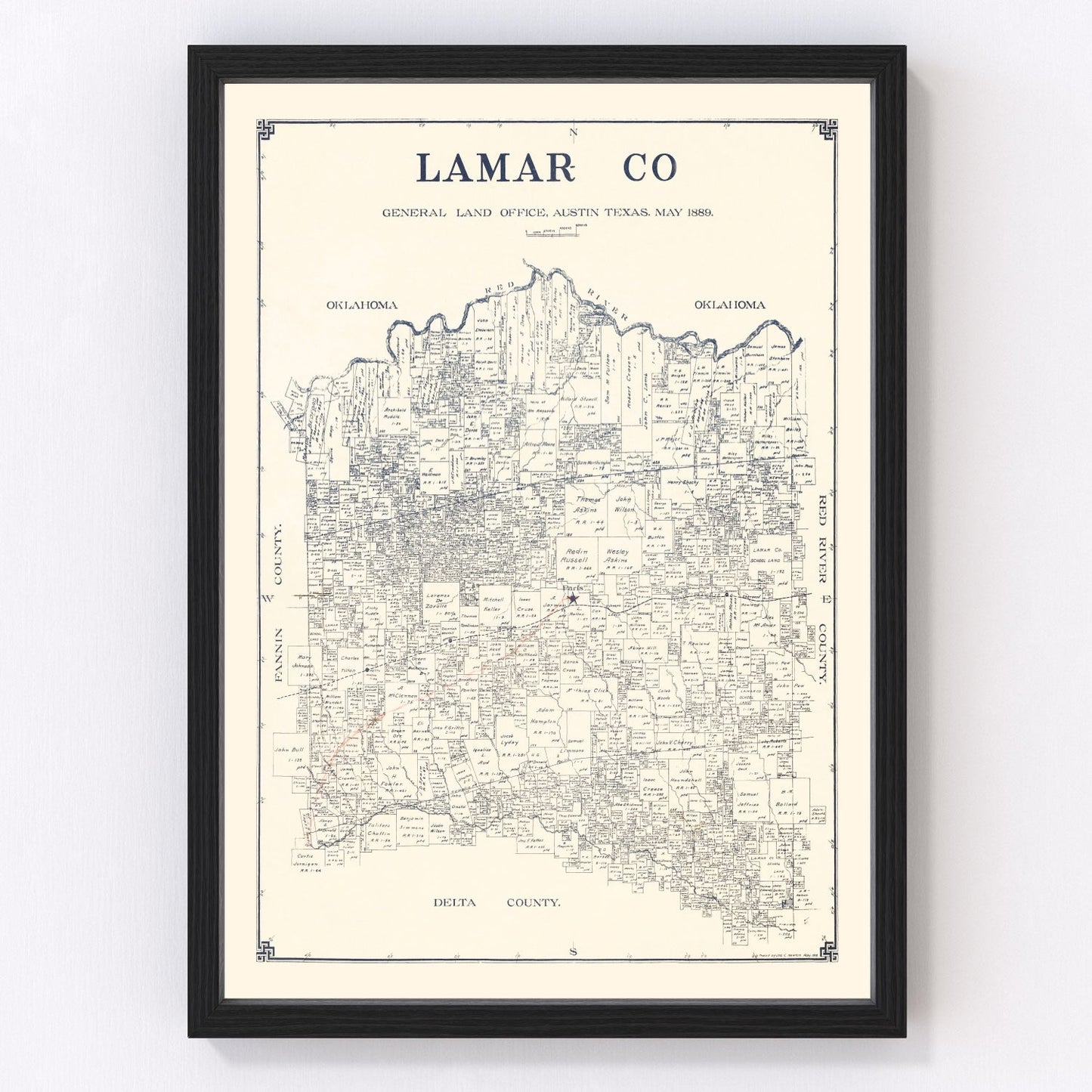 Vintage map of Lamar County, Texas, 1889