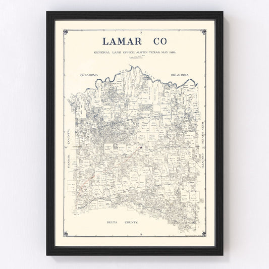 Vintage map of Lamar County, Texas, 1889