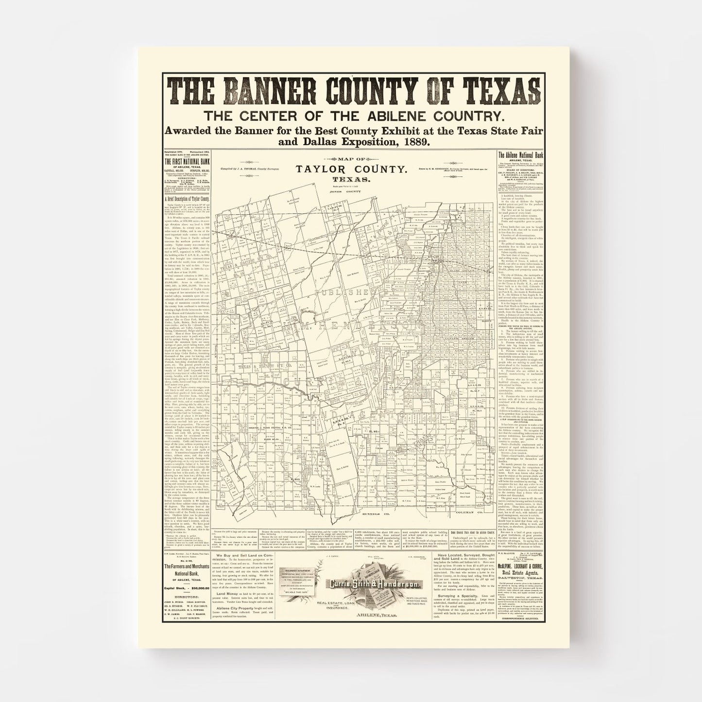 Vintage Map of Taylor County, Texas, 1889