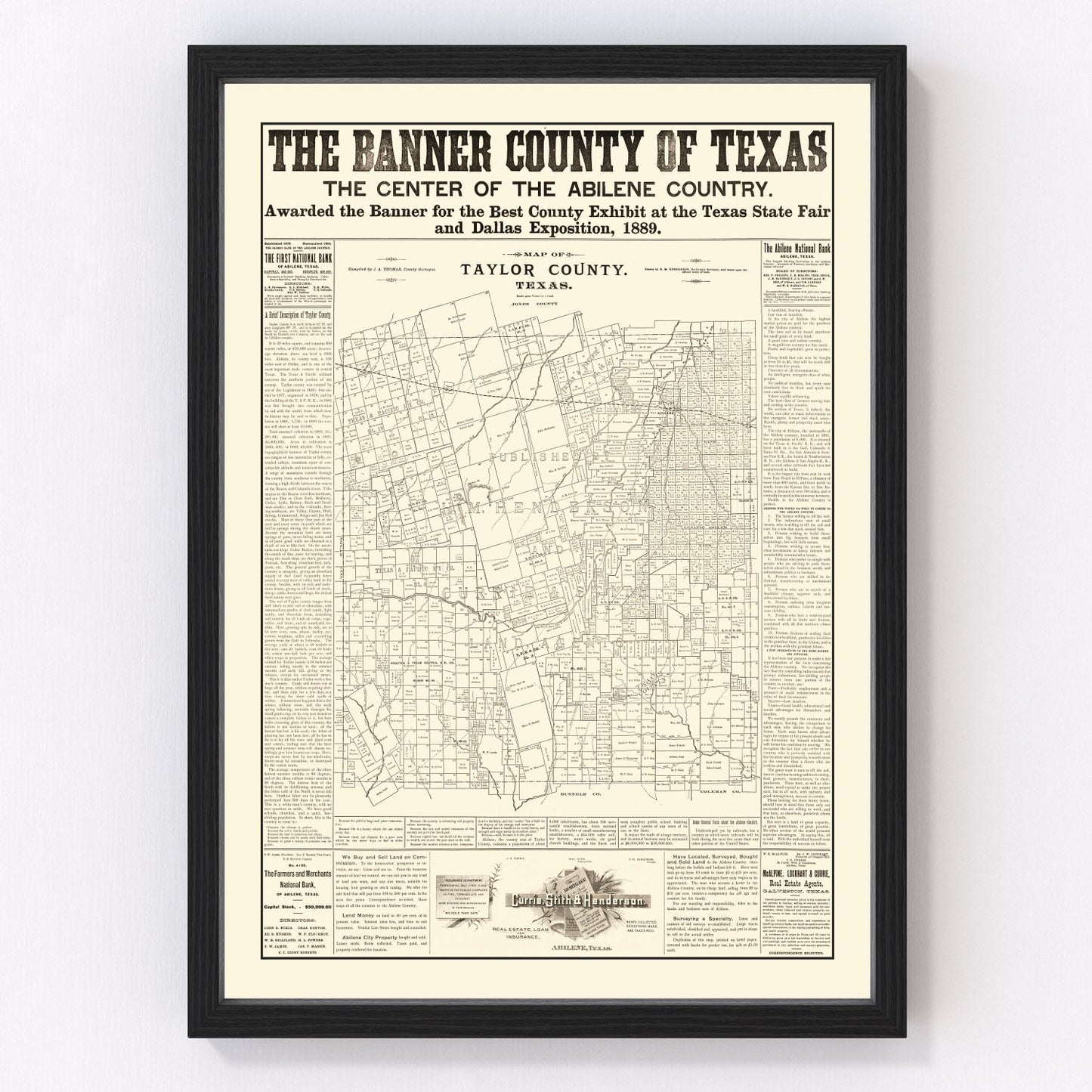 vintage map of Taylor County, Texas, 1889
