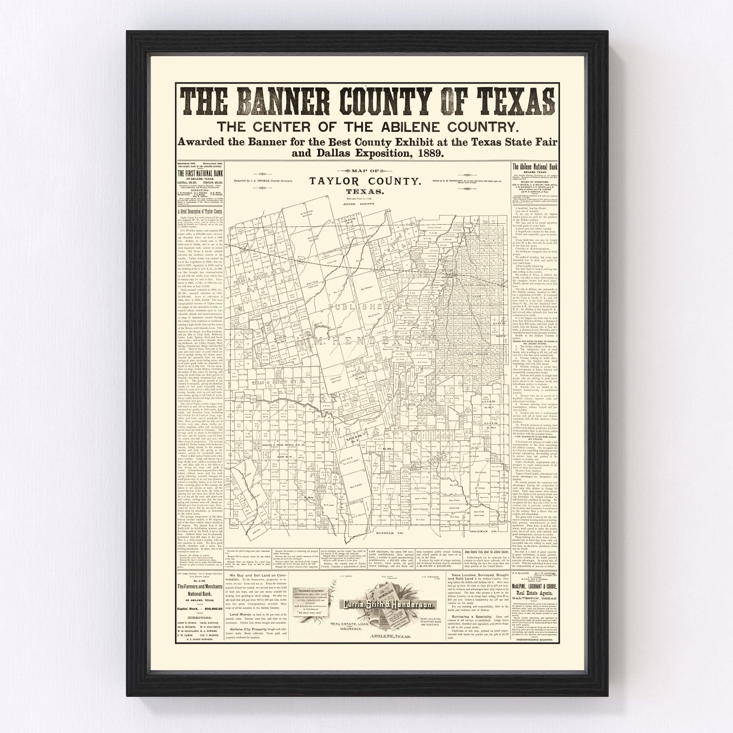 vintage map of Taylor County, Texas, 1889