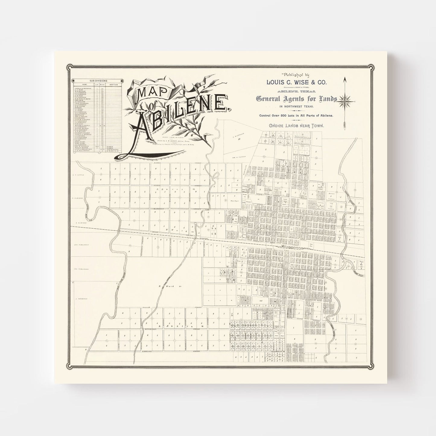 Vintage Map of Abilene, Texas, 1885