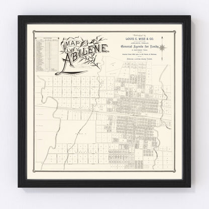Vintage map of Abilene, Texas, 1885 - restored early settlement survey print