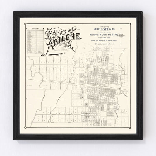Vintage map of Abilene, Texas, 1885 - restored early settlement survey print