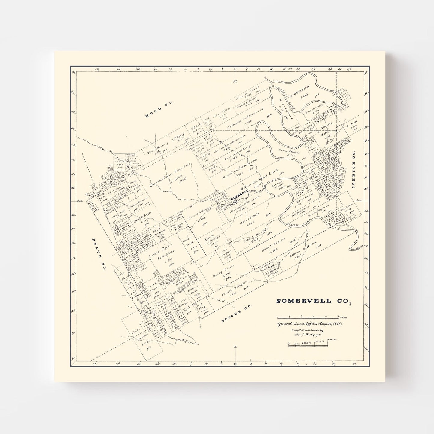 Vintage Map of Somervell County, Texas, 1884