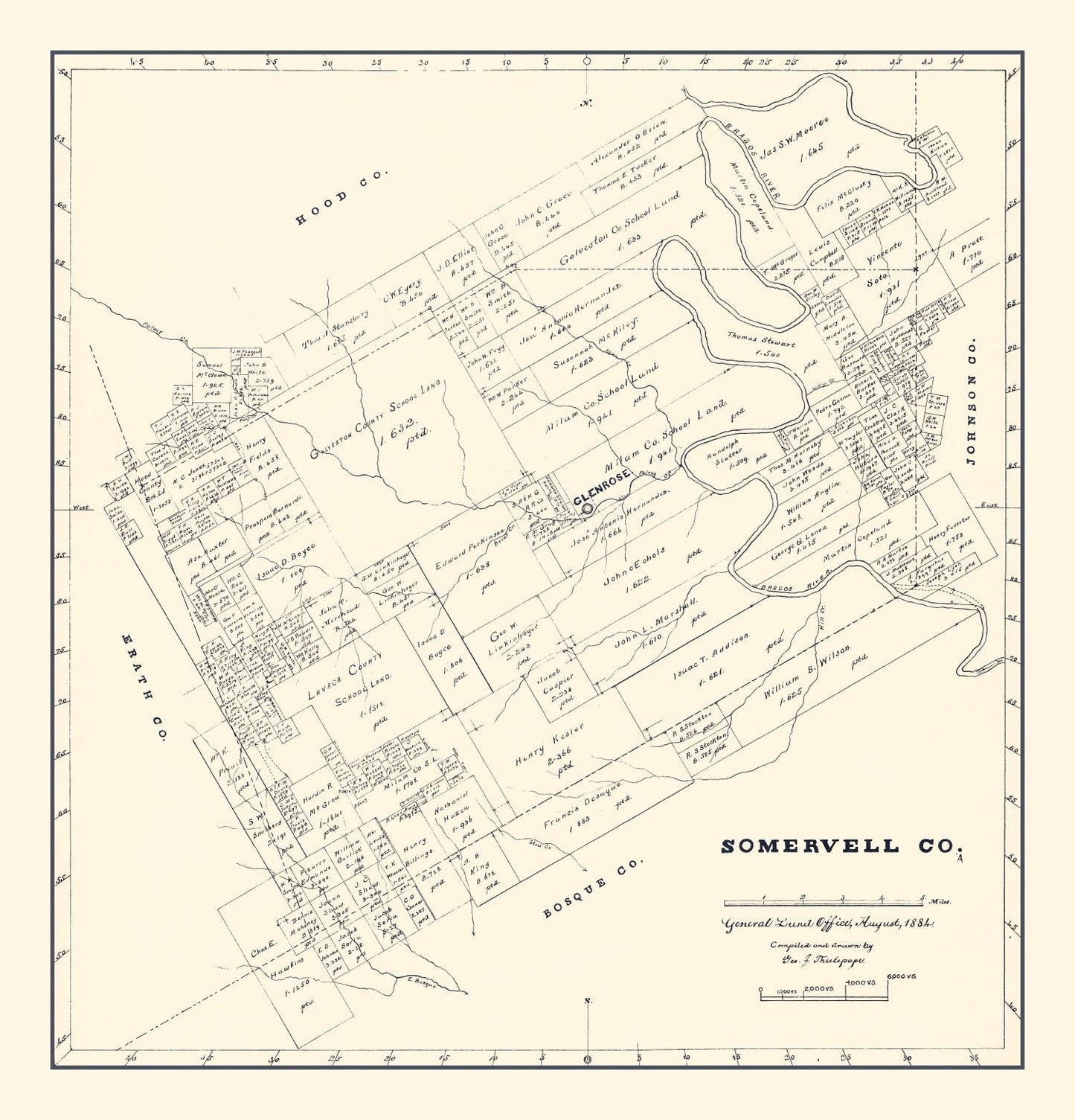 Vintage Map of Somervell County, Texas, 1884
