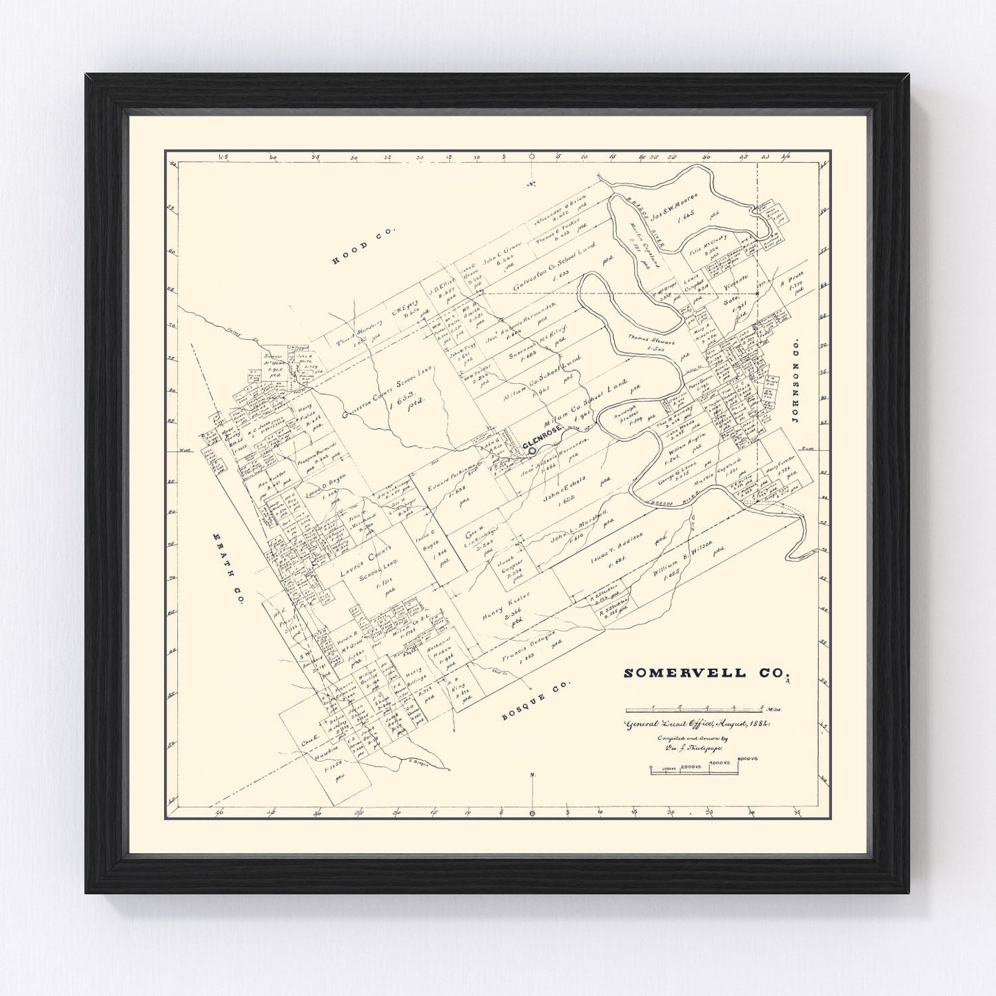 vintage map of Somervell County, Texas, 1884