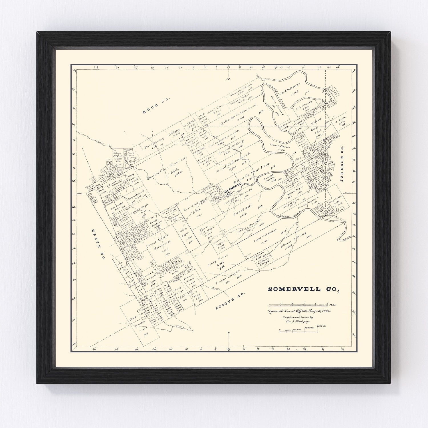 vintage map of Somervell County, Texas, 1884