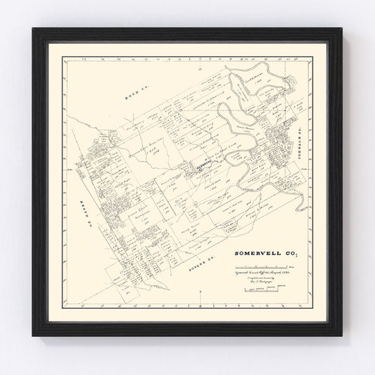 vintage map of Somervell County, Texas, 1884