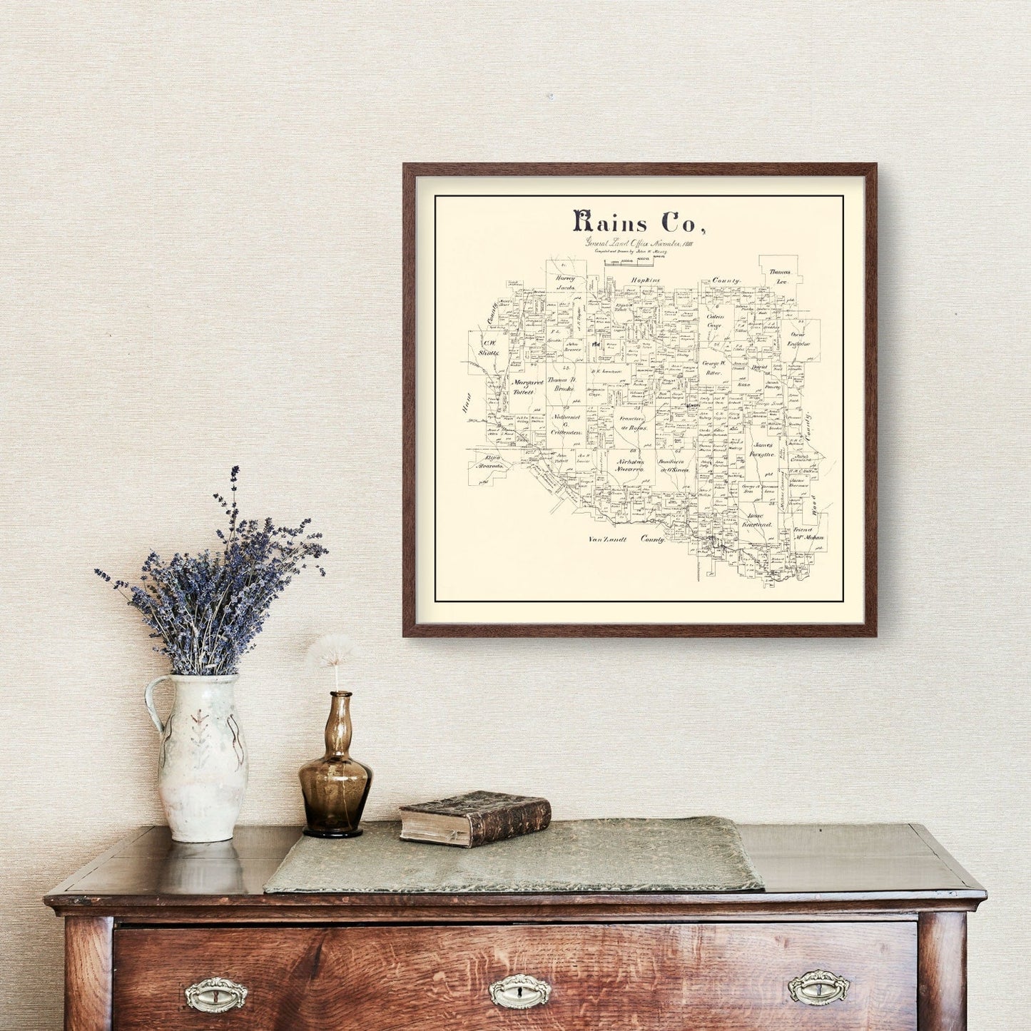 Vintage Map of Rains County, Texas, 1888
