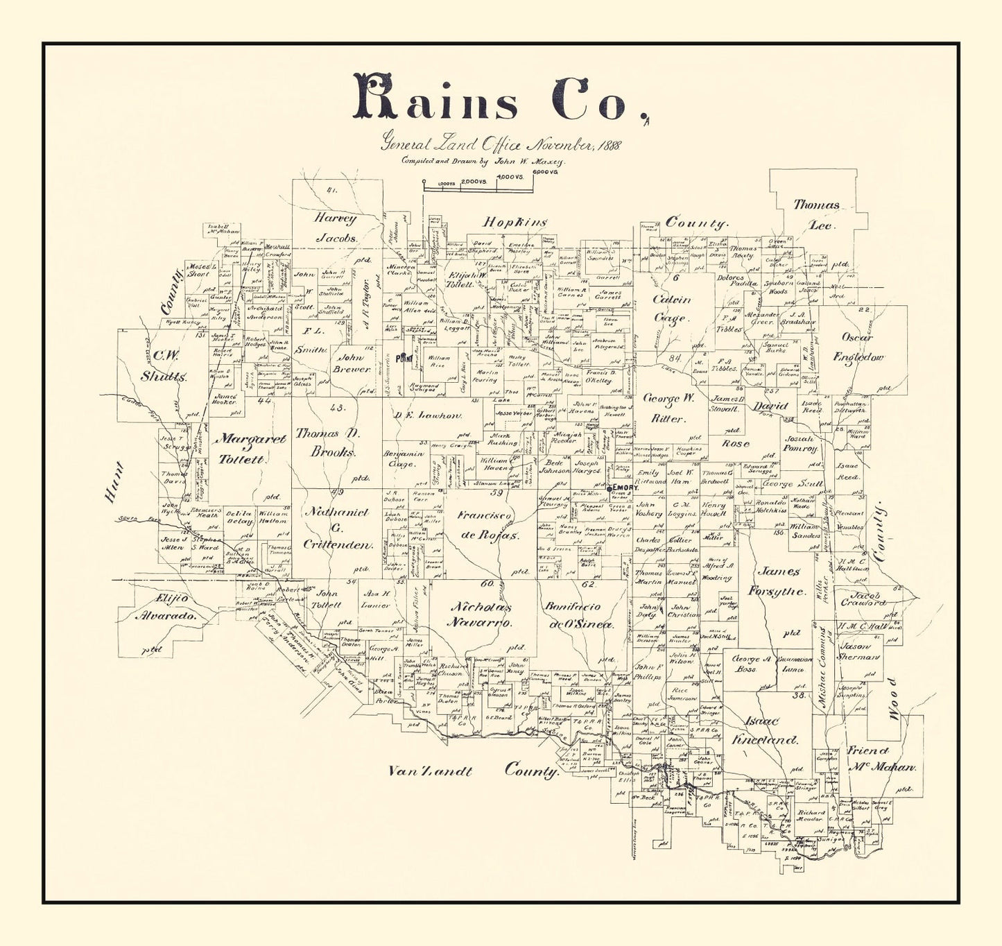 Vintage Map of Rains County, Texas, 1888