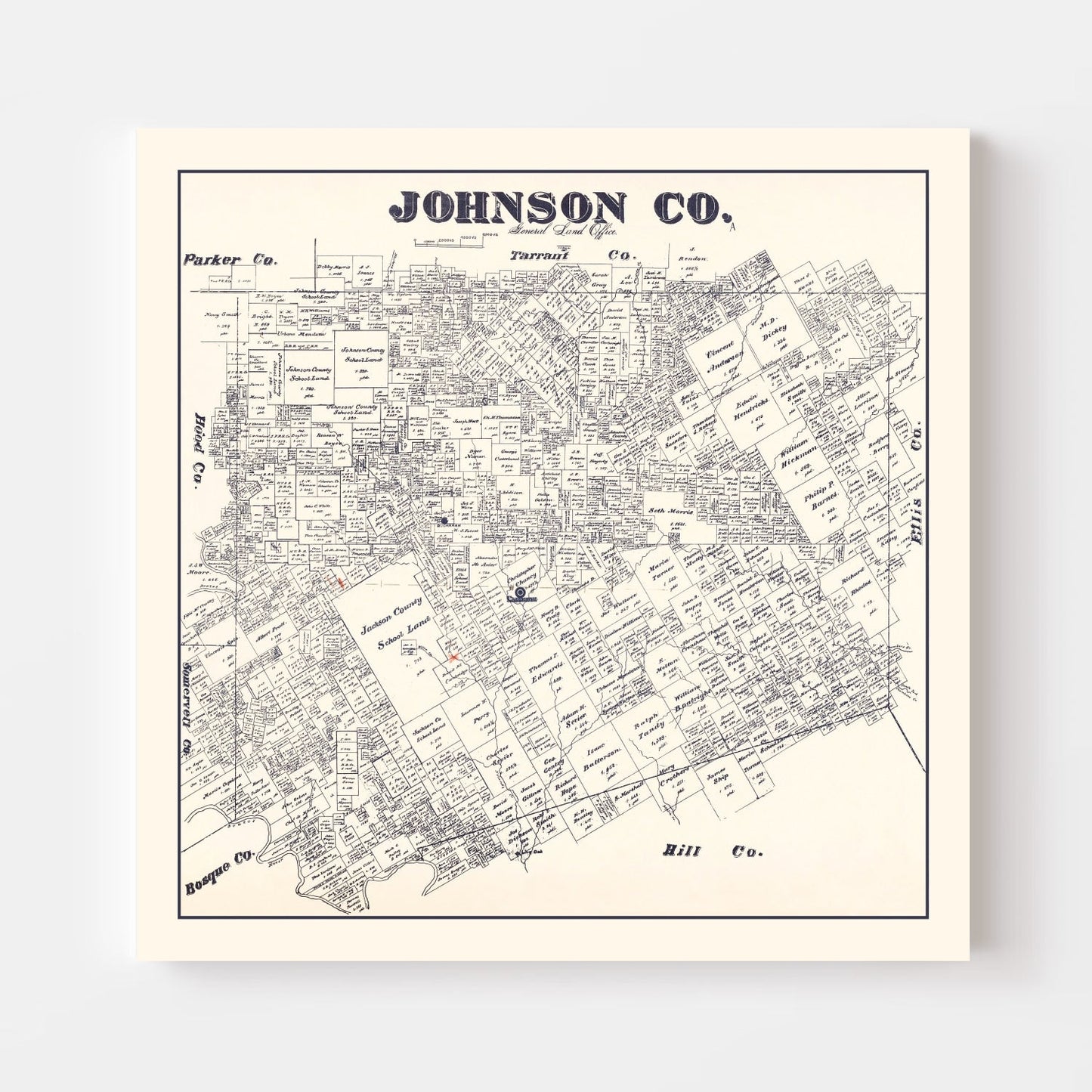 Vintage Map of Johnson County, Texas, 1887