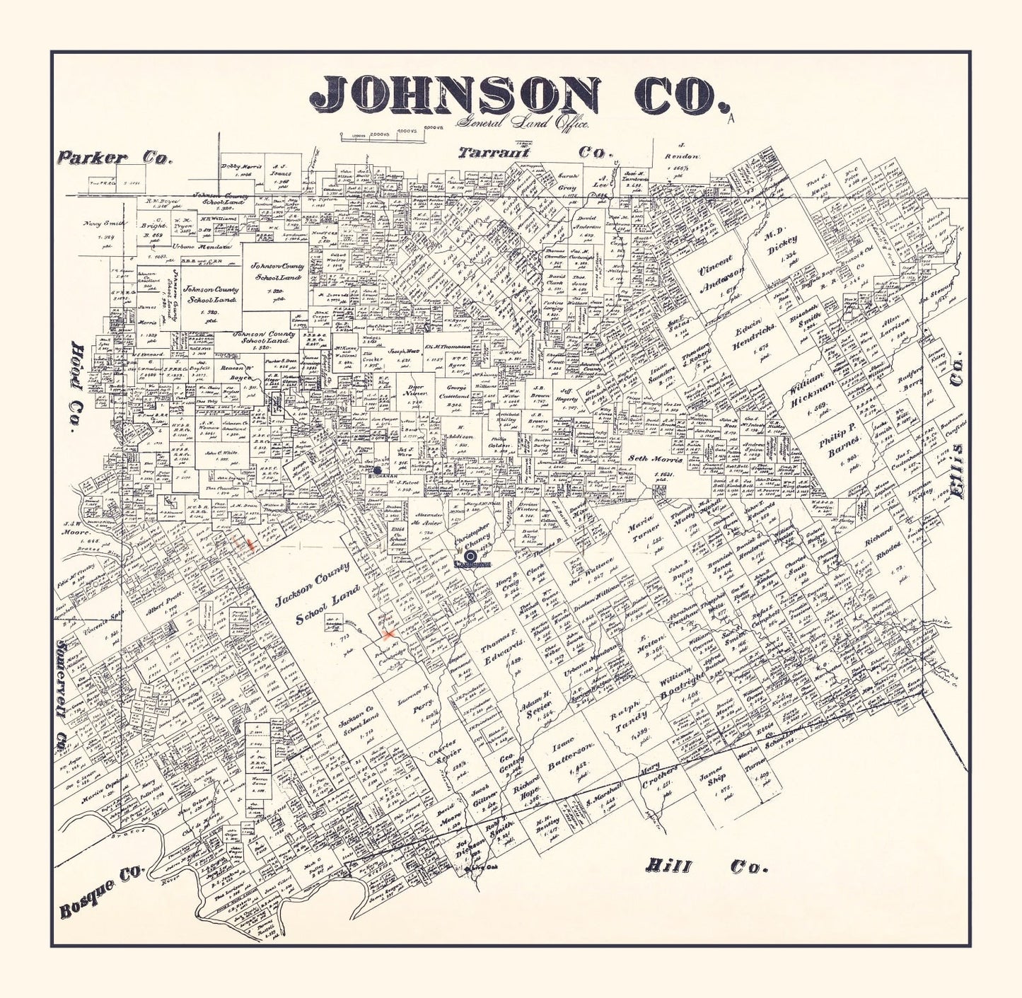Vintage Map of Johnson County, Texas, 1887