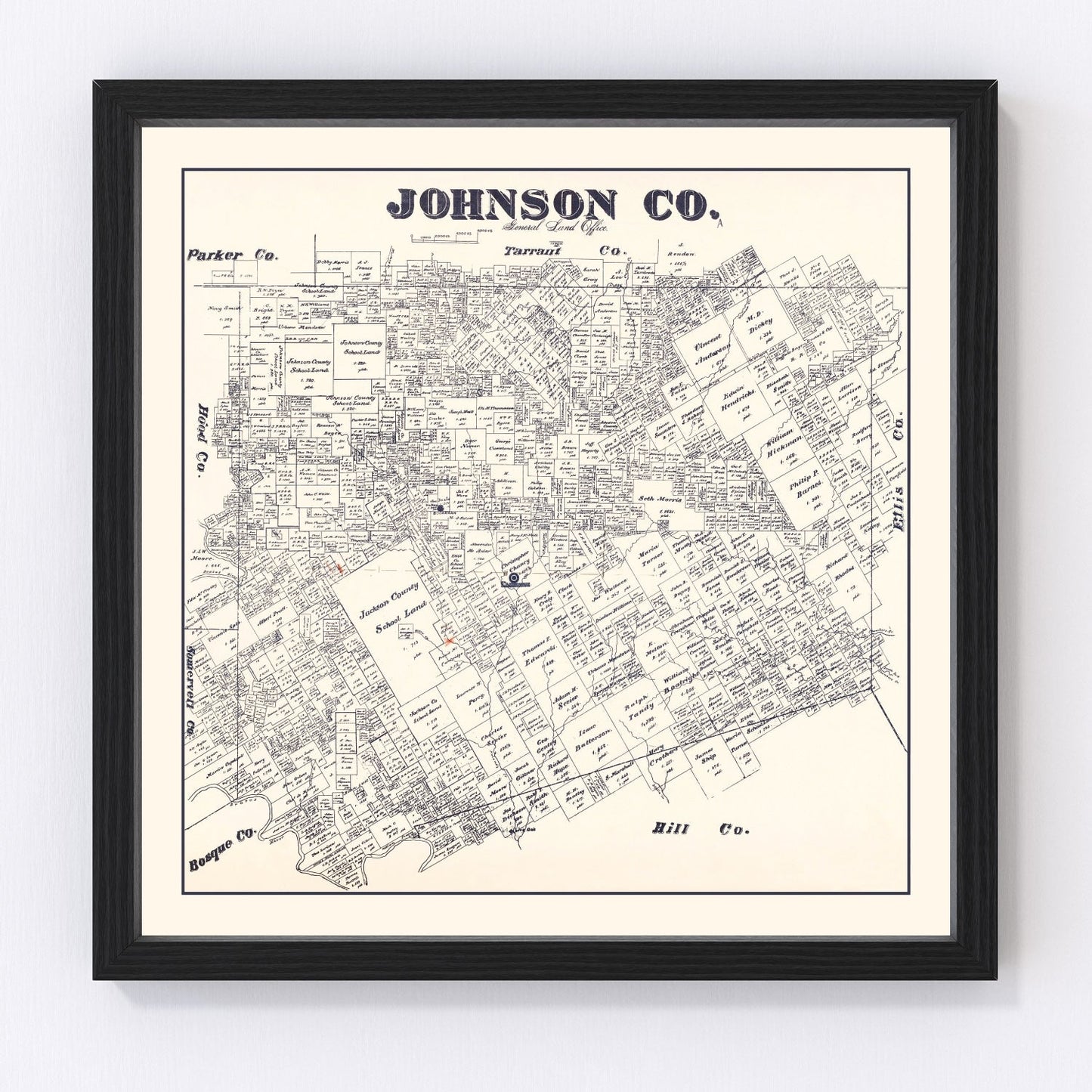 Vintage map of Johnson County, Texas, 1887