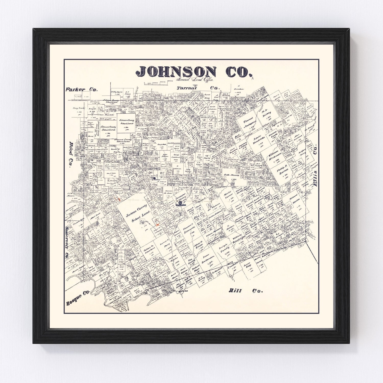 Vintage map of Johnson County, Texas, 1887