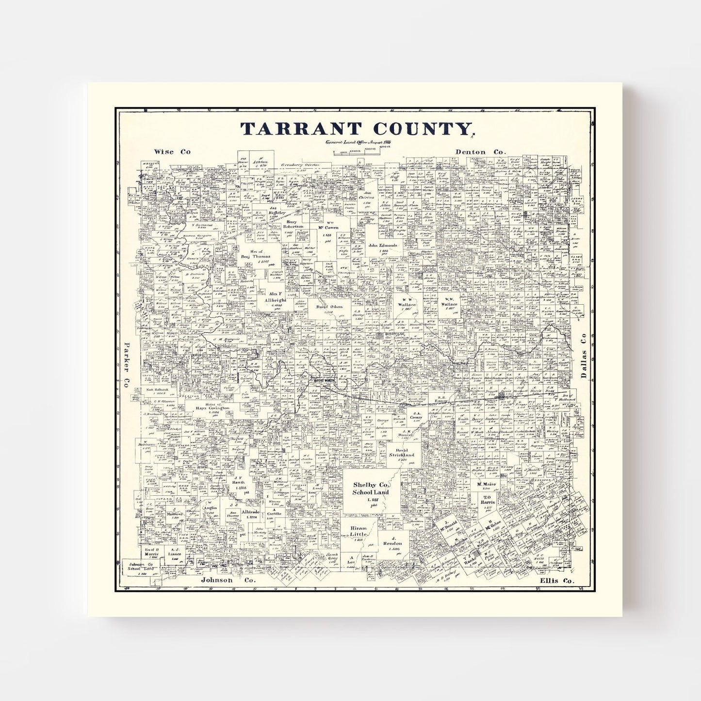 Vintage Map of Tarrant County, Texas, 1885 (Fort Worth Area)
