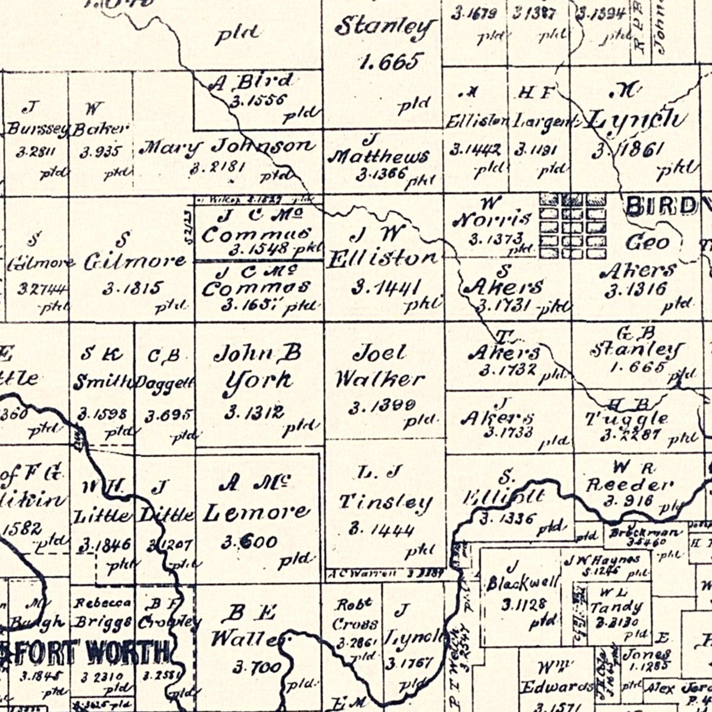 Vintage Map of Tarrant County, Texas, 1885 (Fort Worth Area)