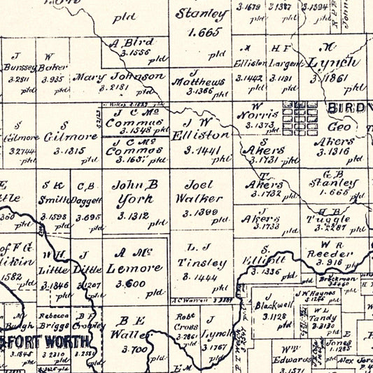 Vintage Map of Tarrant County, Texas, 1885 (Fort Worth Area)