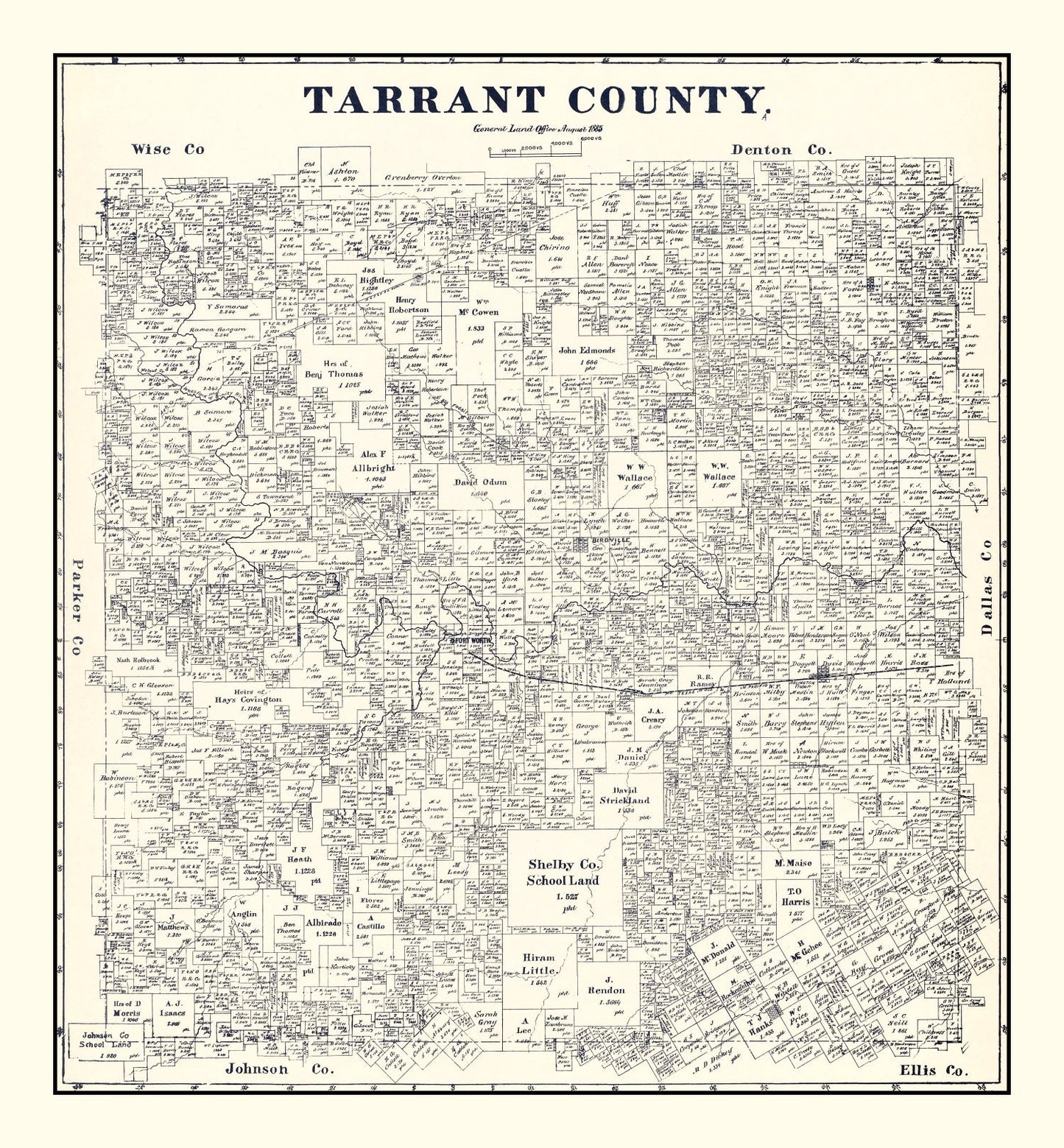 Vintage Map of Tarrant County, Texas, 1885 (Fort Worth Area)