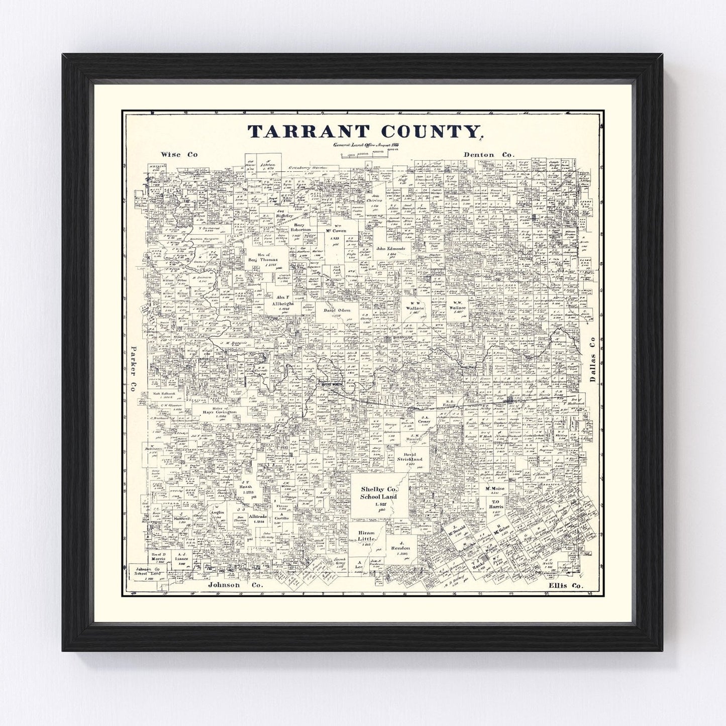 vintage map of Tarrant County, Texas, 1885