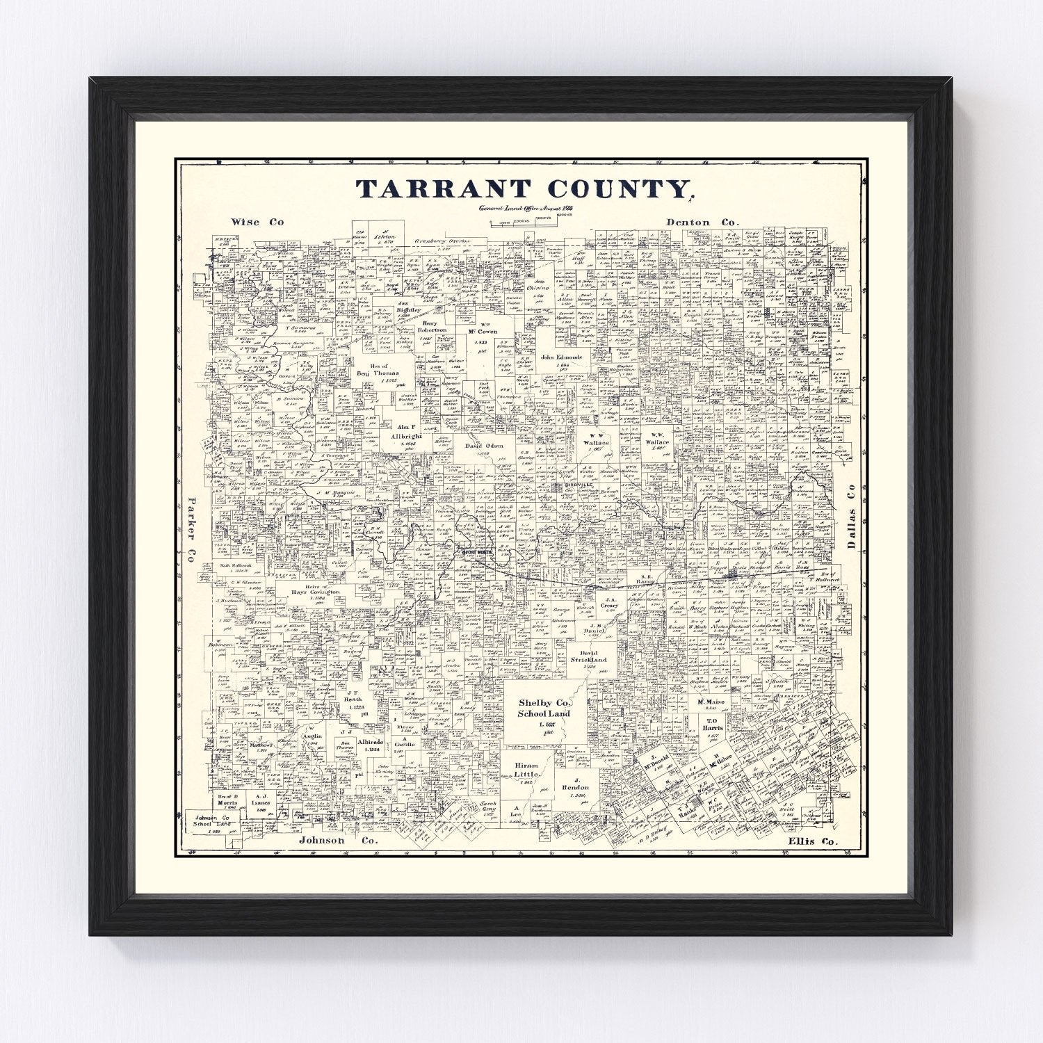 vintage map of Tarrant County, Texas, 1885