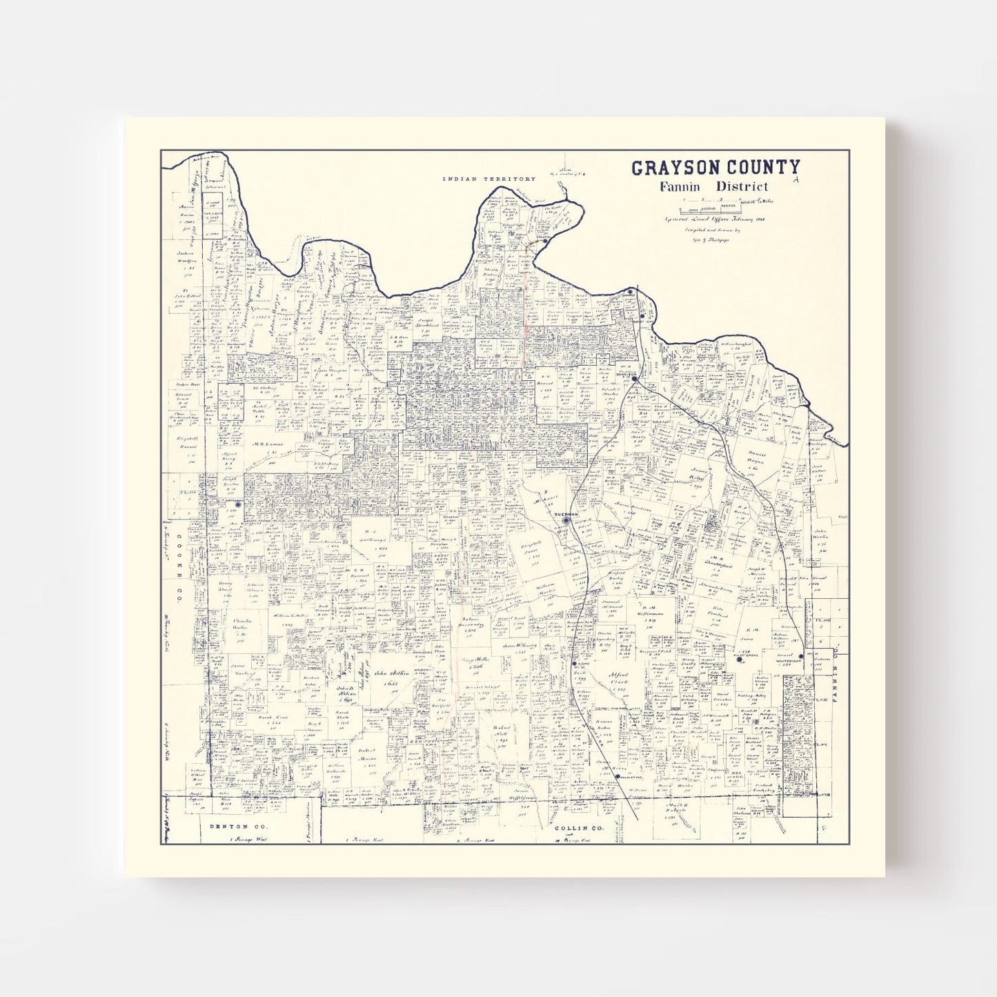 Vintage Map of Grayson County, Texas, 1885