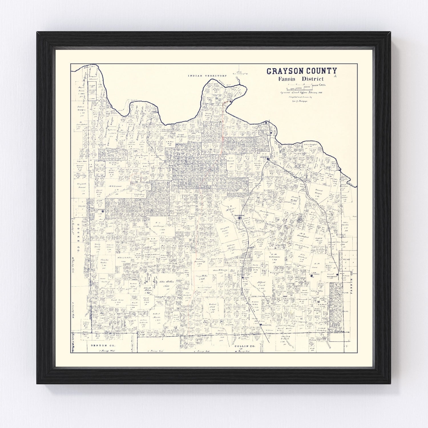 Vintage map of Grayson County, Texas, 1885
