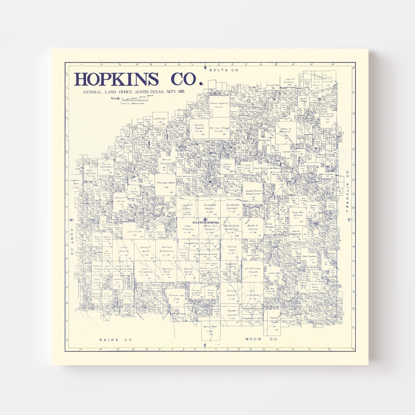Vintage Map of Hopkins County, Texas, 1885
