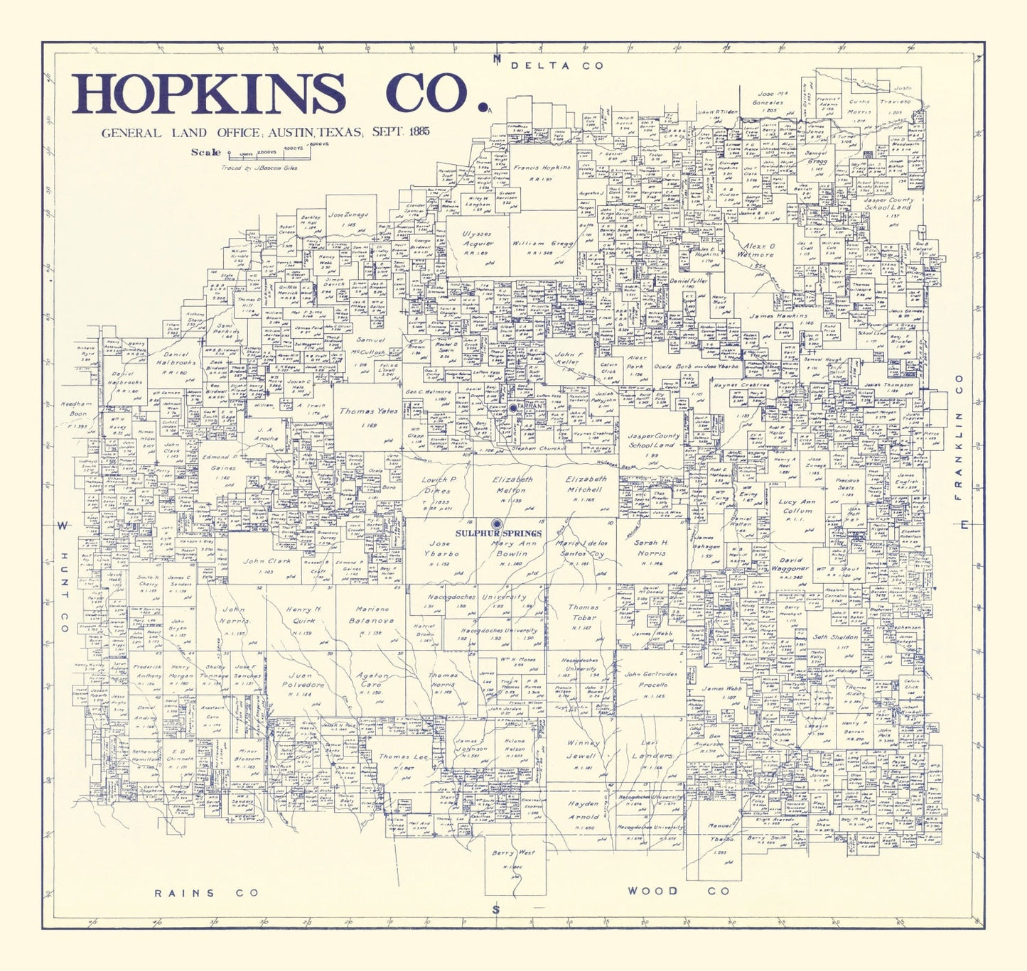 Vintage Map of Hopkins County, Texas, 1885