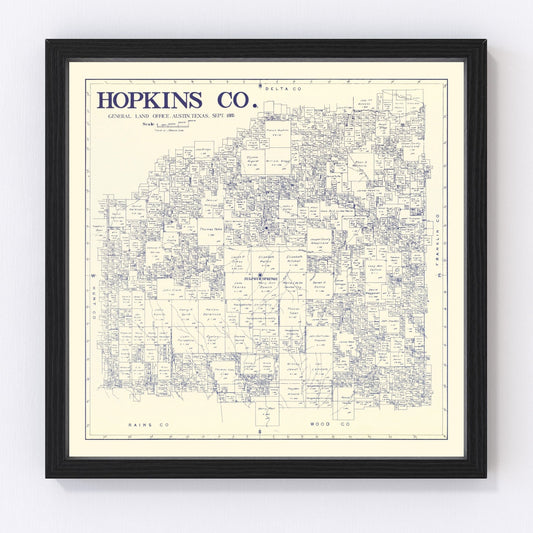 vintage map of Hopkins County, Texas, 1885