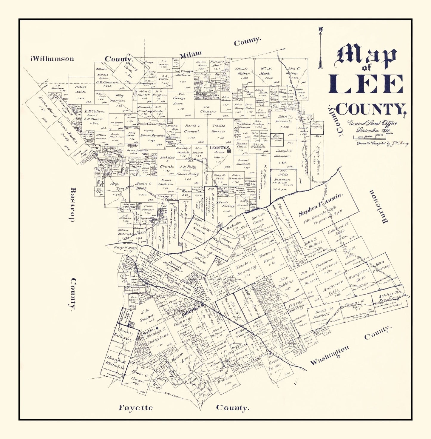 Vintage Map of Lee County, Texas, 1888