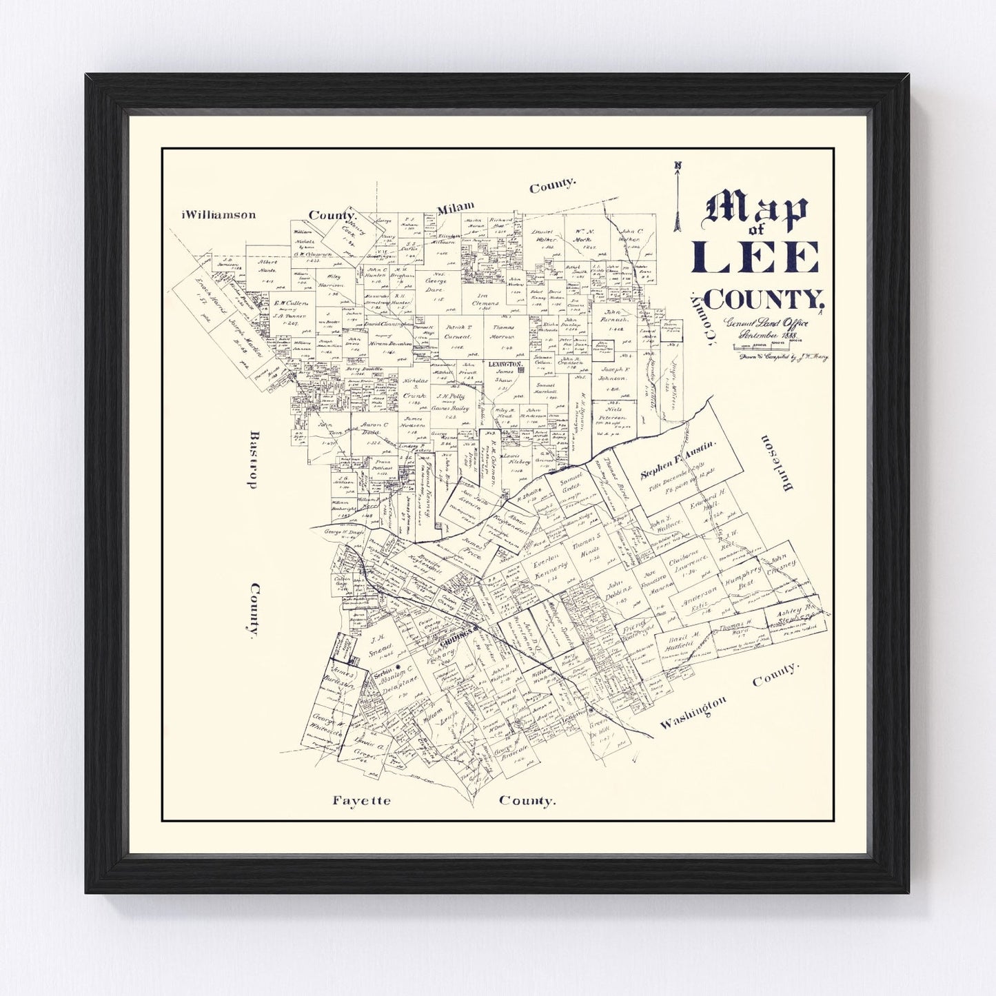 Vintage map of Lee County, Texas, 1888